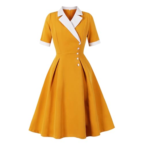 Image of Wellwits Women's Smart Office Lady Work Cocktail Vintage Blazer Dress Yellow M