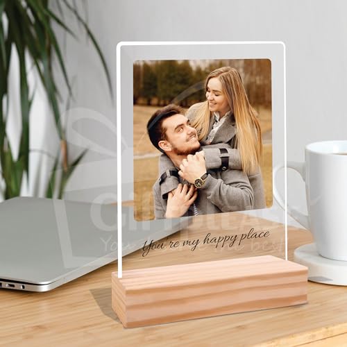 Image of Giftplease Customized Photo And Text Frame With Wooden Stand | Personalised Printed Photo Frame | Gift | Birthday | Anniversary (Transparent, 5MM, 6 * 8 Inches), Tabletop