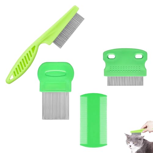 4 Piezas Peine Anti Pulga Perros y Gatos, Peine para Pulgas de Gato de Dientes Finos, Peine Antipulgas para Gato, Peine para Piojos