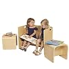 Tafel en stoelenset, 3 pak kindertafel en stoelen Natuurlijk gebogen hout Multifunctionele houten kinderstudietafel en…