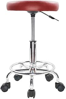 KKTONER PU Leather Round Rolling Stool with Foot Rest Swivel Height Adjustment Spa Drafting Salon Tattoo Work Office Massage Stools Task Chair (Red)