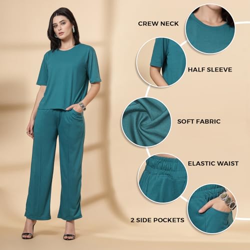 Image of CHKOKKO Casual Co ord Set For Women Stylish Summer Wear Cord Half Sleeves Round Neck Track Suit Coords Travelling Outfit Western Ladies Co ords