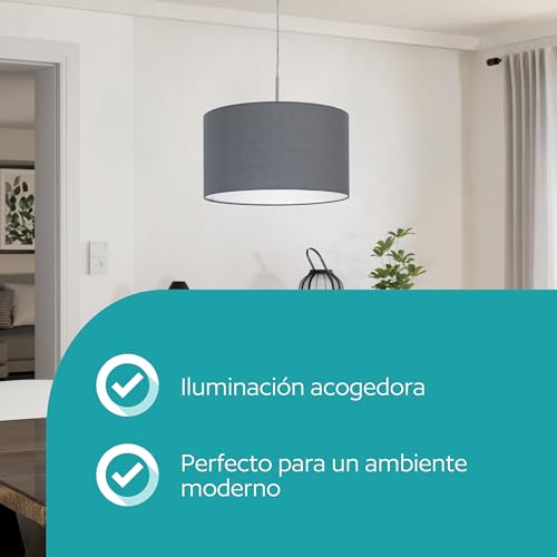 Lámpara colgante textil gris Eglo Pasteri con casquillo E27 2