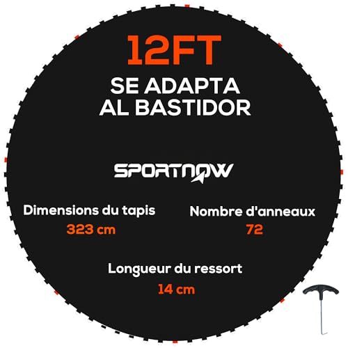 SPORTNOW Tapis de Rechange pour Trampoline Tapis de Saut de Remplacement, Compatible Trampoline Ø 3,7 m et Ressorts de 14 cm, avec Outil de Traction à...