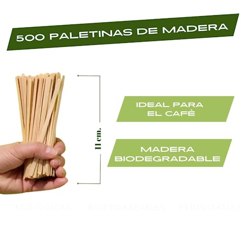 Miniatura 2 de Eco Grevol 500 Paletinas Cafe Envasadas Individualmente - 11 Cm - 100 Higienicos - Cucharillas Cafe - Palitos Café Desechables - Removedor Termo Cafe - Cuchara Camping - Cucharas Desechables