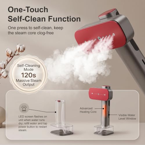 Neliangia Steamer for Clothes, 10s Fast Heat-Up Travel Steamer, 3-in-1 Dry Steam Iron Modes, 220ml Water Tank, Self-Cleaning & Auto Shut-Off Portable Clothes Steamer Handheld — view 4