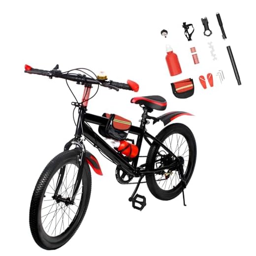 Vélo VTT 20 pouces, 7 vitesses, pour garçons et filles, avec gourde, sac de rangement, cloche de boussole, acier au carbone, capacité de charge : 85 kg (rouge)