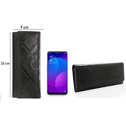 Image of Wenz Genuine Leather Wallets for Women Ladies Purse Handbag Clutch Bags-RLCB-1 (Black)