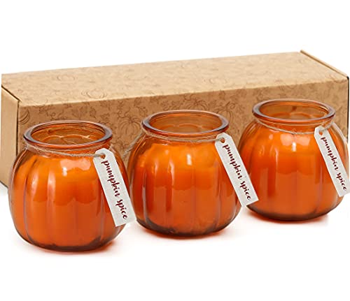 Fall Decoration Candles, Pumpkin Shaped Candle, Farmhouse Pumpkin Spice Scented Set 3 x 5oz Candle Gift