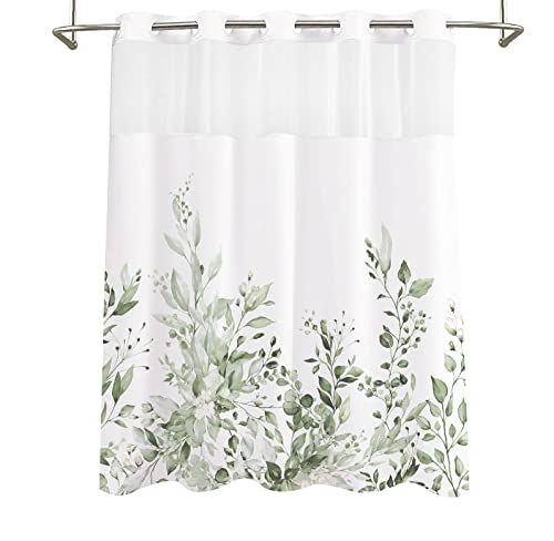 Tititex No Hooks Snap in Liner Limegreen Light Green Eucalyptus Leaves Shower Curtain Sets, Hotel Luxury Double Layers Waterproof Fabric & See-Through Top Window Bathroom Decorative 72x72 Inch by Tititex - Image 4