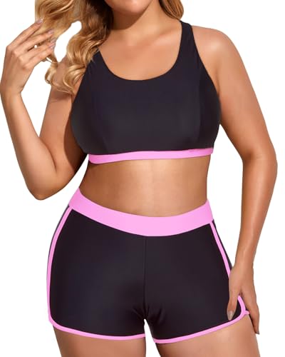 Image of Holipick Women Plus Size Swimsuits - Athletic 3 Piece Tankini with Shorts
