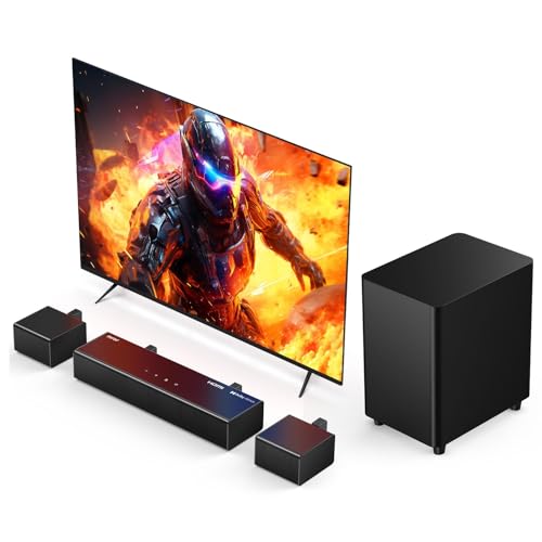 Miroir 5.1 Sound Bar with Dolby Atmos, with Wireless Subwoofer and 2 Surround Speakers, 410W Bluetooth Surround Sound System, Immersive Home Theater System for HDMI eARC/Opt/AUX/BT