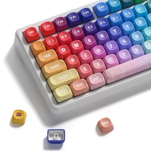 Image of MOA Profile PBT Keycaps, 131 Keys Dye-Sublimation Custom Keyboard Keycaps Cute Rainbow Key caps for Cherry Gateron MX Swithes Mechanical Keyboards