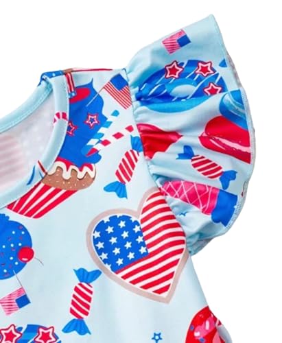 Generic Girls Fourth of July Dress, Ruffle Sleeve, Independence Day, Youth Sizes, Blue4