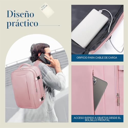 Miniatura 6 de Mochila De Viaje Cabina Avion 40x20x25 Para Ryanair Mochilas Maleta Cabina Ryanair Travel Backpack Equipaje De Mano Mochila Bolsa De Viagem Mujer, Rosa