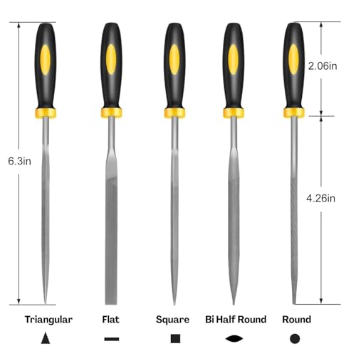 Image of Homeaura 5Pcs File Tools Set Multi-Shape Filing Set for Wood & Metal Multi-Shape Filing Set | Hardened Steel Blades | Comfort Grip Handles | File Set Tools for Metal