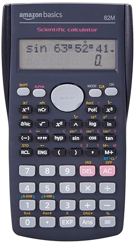 Image of Amazon Basics AB-82MS 240 Functions and 2-Line Display Scientific Calculator | 240 Function Scientific Calculator | 2-Line Large Display, Blue