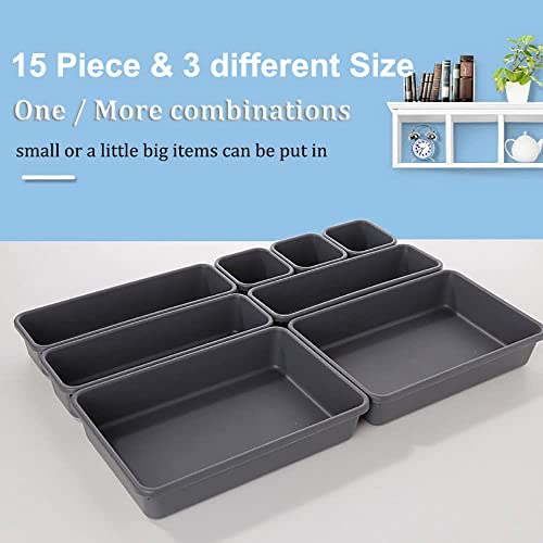 15 PCS Interlocking Desk Drawer Organizer Separator for Office,Bathroom,Kitchen,Makeup（Black）