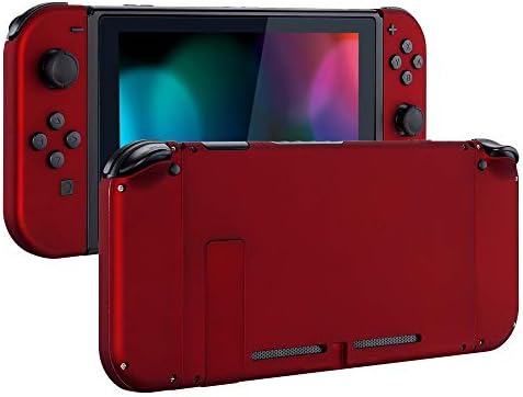 eXtremeRate Back Plate for Nintendo Switch Console, NS Joy con Handheld Controller Housing with Colorful Buttons, DIY Replacement Shell for Nintendo Switch - Clear Atomic Purple Rose Red