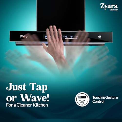 Image of IVAS Chimney T shape Zyara 60 cm|Max Suction 1500 M3 /hr | Touch+ Motion sensor 3 control | 12 Year warranty on motor and 2 years warranty on product