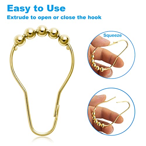 Titanker Shower Curtain Rings, Gold Shower Curtain Hooks For Curtain Rust-Resistant Metal Shower Rings Hooks For Bathroom Shower Curtains Rods Hangers - Set Of 12, Gold #TOP4