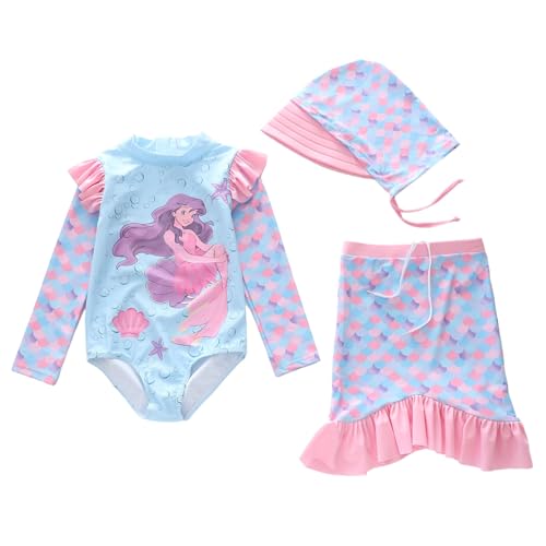 2026 Traje de baño infantil de tres piezas para niñas, traje de baño de playa de dibujos animados (3-14 años), azul, 13-14 años