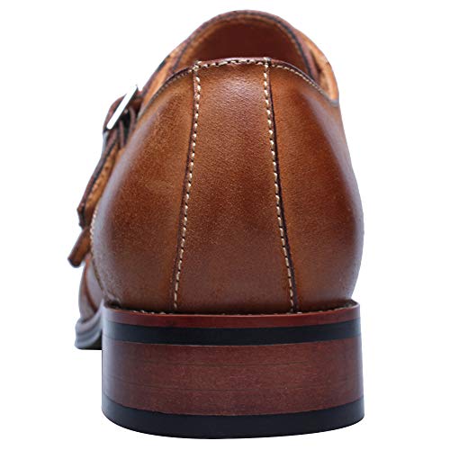 Image of Men's Smart Monk Brogues Genuine Leather Wooden Heel Formal Dress Shoes