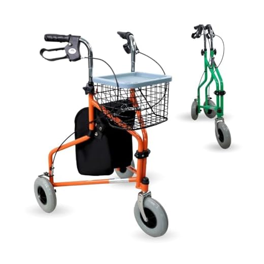 Unbekannt RFM Actimo Delta Wendiger Gehwagen auf DREI Räder, lackierter Stahl, blau, One Size 7 Mobiclinic, Modell Caleta, Rollator, Gehwagen für Senioren und Behinderte, Gehwagen mit 3 Rädern, Faltbare Gehhilfe, Stahl, Verstellbar, Korb, Tragetasche, Bremsen an den Hebeln, Orange