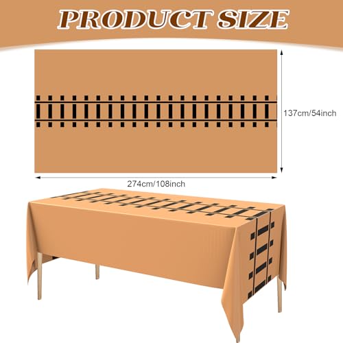 Image of Teenyyou 3 Pcs Train Party Decorations Railroad Track Tablecloths Express Train Birthday Party Supplies 54 x 108 Inch Plastic Table Covers for Railroad Track Western (Khaki)