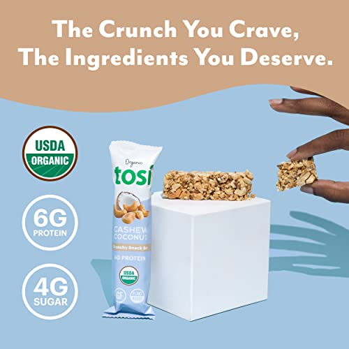 Tosi Nut Bars, 5G Protein (12 Pack, 1oz Bars), Plant Based Protein Bars, Crunchy Vegan Snacks, Coconut Cashew Bars, Low Sugar Healthy Snacks, Gluten Free, Soy Free, Fiber, Flax & Chia Seeds - Thumbnail 2