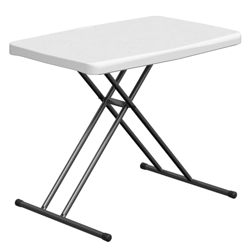 FurniEdge 30 Inch Folding Table, Adjustable Height TV Tray for Small Spaces, Heavy Duty Foldable Utility Table for Laptop, Dining, Camping, No Assembly, 200 lbs Capacity, White Granite