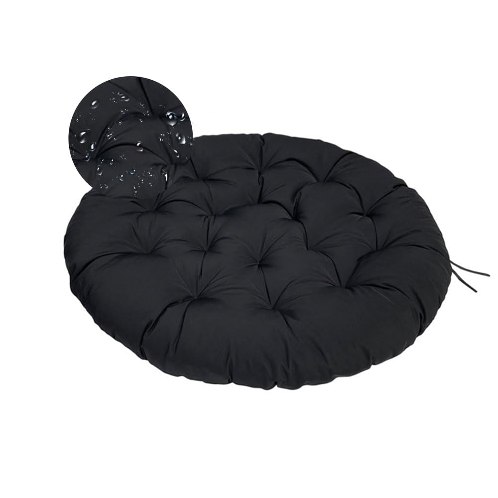 Surwin Papasan Chair Cushions, Thick Round Chair Cushions Hammocks Swing Pads Papasan Round Chair Cushions with Fixing Straps Outdoor Indoor Egg Chair Cushion (70x70cm,Black)