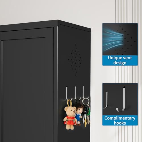 Image of 61 inch H Black Metal Kicthen Pantry Storage Cabinet 5-Tier Cupboard | Tall Metal Cabinets for Kitchen, Living Room, Garage, Heavy Duty Freestanding Utility Cabinet, Assembly Require