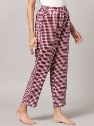 Image of KRYPTIC Women's 100% Pure Cotton Woven Pyjama | Mid Rise Relaxed Fit Full Length Nightwear Pant with Elasticated Drawstring Waistband & Side Pocket | Comfortable Lounge, Sleepwear & Casual Bottom Wear