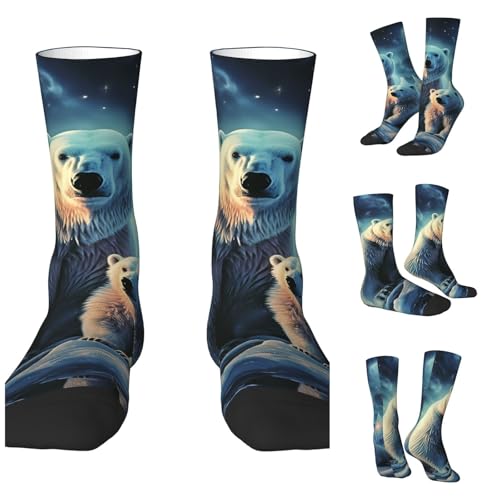 LZQPOEAS Polar Bears Northern Lights Athletic Socks Unisex Cushioned Crew Socks Hiking Running Calf Sock Soft Above Ankle Sock