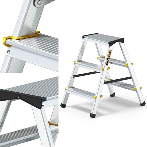 DRABEST LADDERS PRO-SERIE Aluminium ladder, 2-zijdig, 3 treden, draagvermogen 150 kg