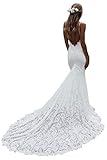 Huaxiafan Boho Wedding Dresses for Women Spaghetti Straps Mermaid Backless Long Train Ivory Lace Bridal Wedding Gown Size 4