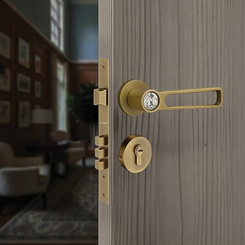 Image of Nice Mortise Door Handle Lock Set /Premium Zinc Alloy Door Handle with Locks /Heavy-Duty Main Door Handle with Lock for Home, Office & Hotel Doors - 3 Years Warranty - Brass Antique