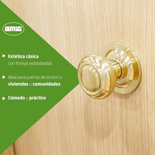 Miniatura 3 de Amig - Pomo De Latón Para Puertas - 70 Mm De Diámetro - Latón Y Base De Acero - Dorado - Tirador Con Tornillo Y Tuerca De Fijación - Ideal Para Puertas De Entrada