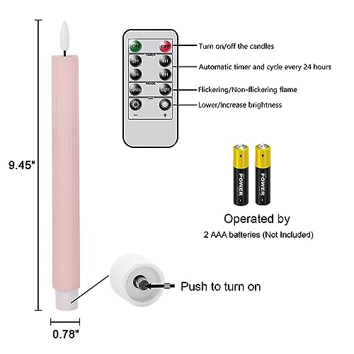 Image of Wondise Pink Flameless Flickering Taper Candles with Remote and Timer