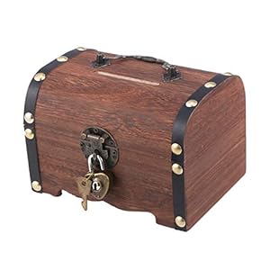 Retro Wooden Treasure Chest Storage Box, Safe Money Box Savings with Lock Wood Carving, Vintage Home Decor Birthday for Kids Adult
