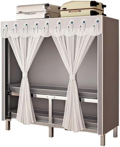 Portable Wardrobe with Storage Area and Hanging Rails, Foldable Fabric Clothes Rack for Bedroom, Space Saving Large Capacity