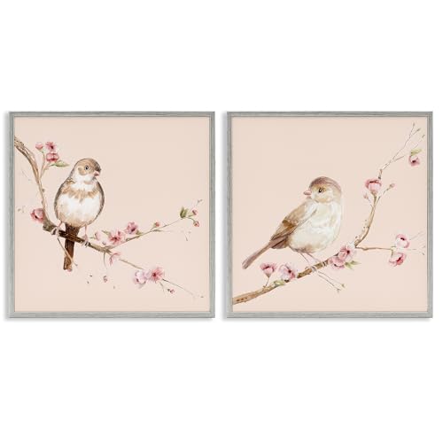 Lot de 2 giclées encadrées noires tableau oiseau marron salon 43x43cm