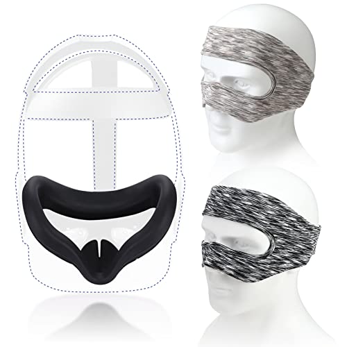 Jawfait - Cubrebocas y banda de sudor compatible con accesorios Meta/Oculus Quest 2, máscara facial de silicona resistente al sudor y cojín facial para auriculares Oculus Quest 2 VR, lavable, a prueba