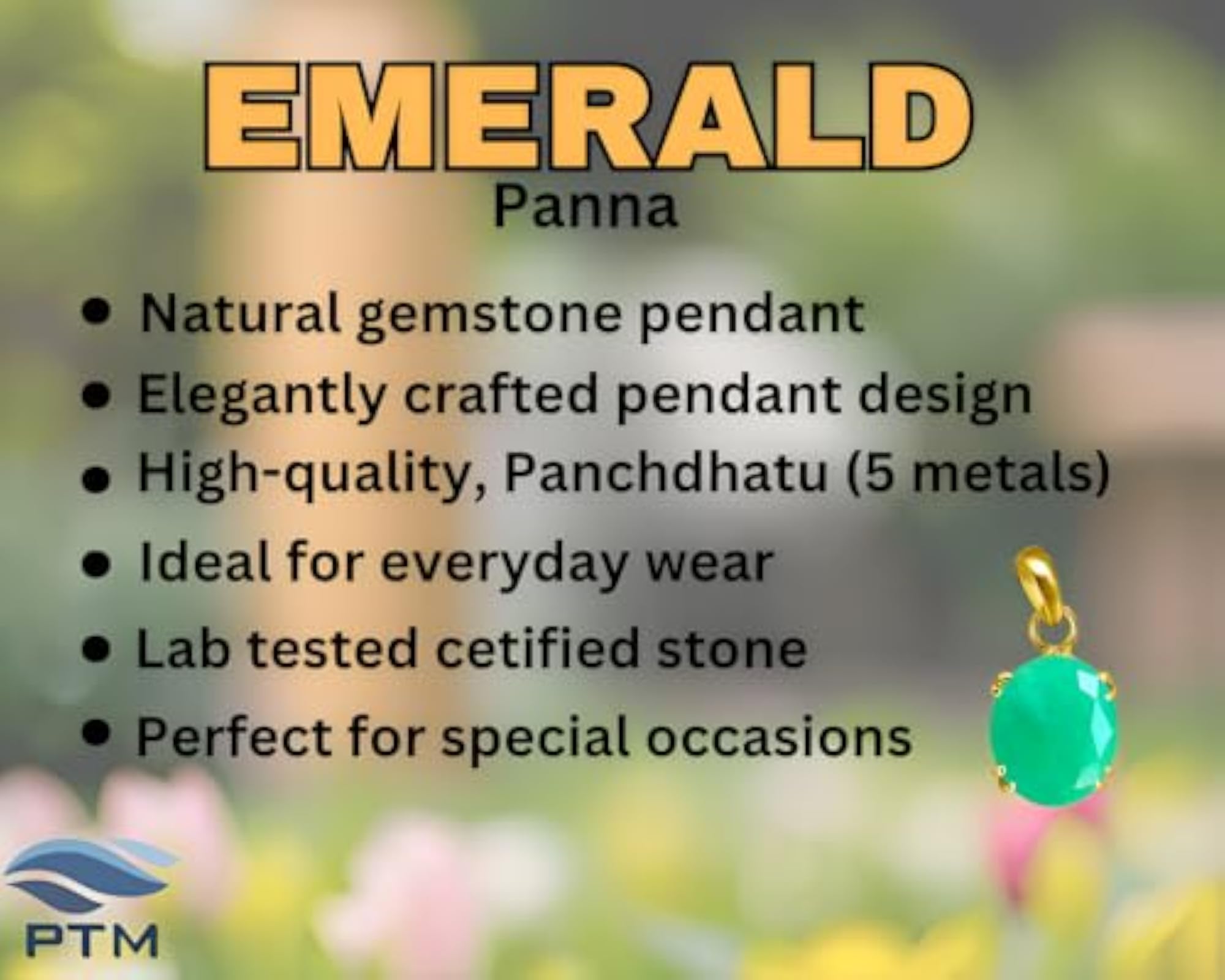 Emerald 6.25 Ratti Astrological Gemstone Pendant, Gold Plated