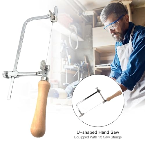 yotutun Laubsäge Dekupiersäge, Metallsäge Bogensäge, Dekupiersäge Juweliersäge, Verstellbare Laubsägen für Holz, 12 Stück Laubsägeblätter, Perfektes Werkzeug für verschiedene Projekte