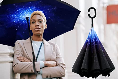 Image of MRTLLOA 40 /49 /56 Inch Oversize Windproof Inverted Reverse Upside Down Umbrella, Golf Size Rain Umbrella, Double Layer, C-Shaped Handle for Men, Women and Kids(Starry Sky, 49 Inch)