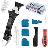 【3-in-1-Dichtungsschaber】 Der 3-in-1-Dichtungsschaber besteht aus Edelstahl-Metallkopf und Silikonkissen. Der Edelstahl Fugenglätter zum Entfernen des hartnäckigen alten Klebers, Silikonkelle zum Entfernen von Oberflächenunebenheiten und Dellen, weiße Silikonkissen zum Glätten und Abdichten der Dichtungslinie und der Ecke.