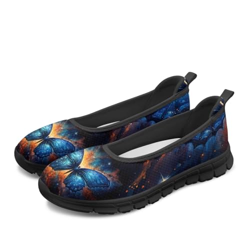 Creative Butterfly Print Womens Ballet Flats Fit Comfort Platform Loafers Lightweight Mesh Breathable Casual Sneakers Office & Party