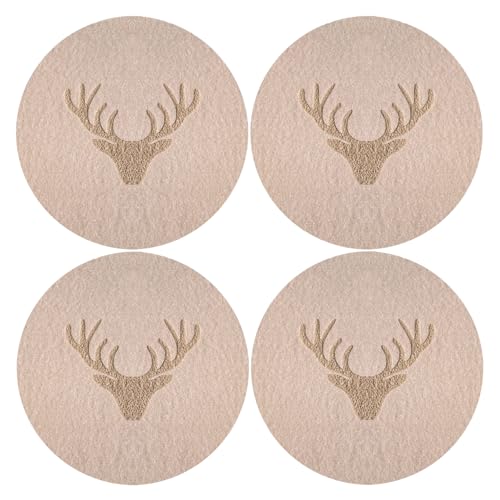 Oblique Unique Lot de 4 dessous de verre ronds en feutre beige 10 cm - Décoration de table pour Noël, etc. - Robuste et de qualité supérieure